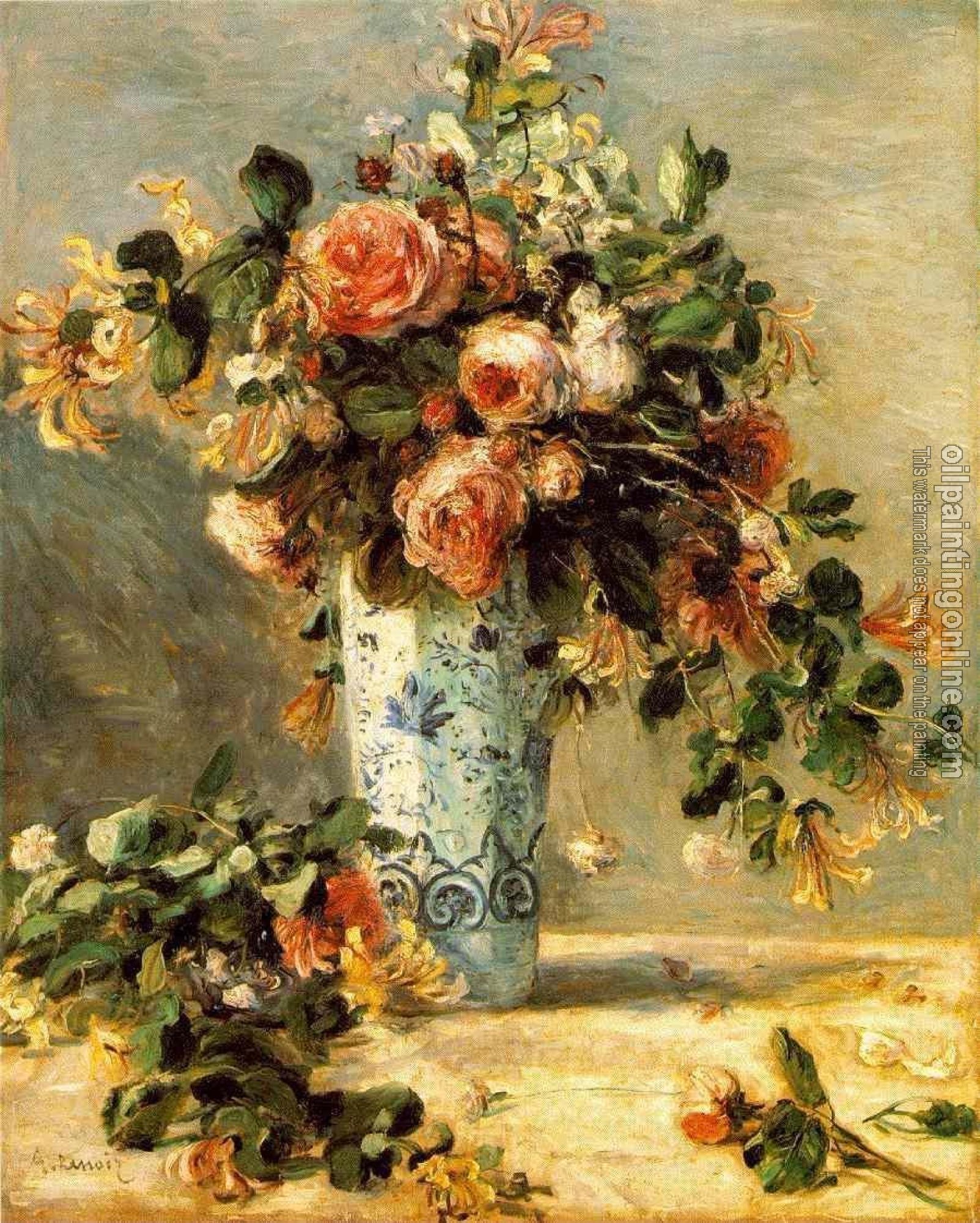 Renoir, Pierre Auguste - Roses and Jasmine in a Delft Vase